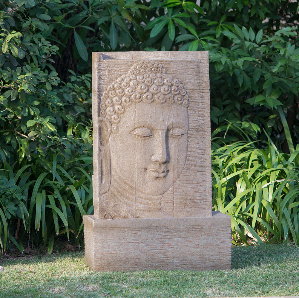 25x13x39" High Sandstone Buddha Fountain, Indoor beige-garden & outdoor-chinese-traditional-stone
