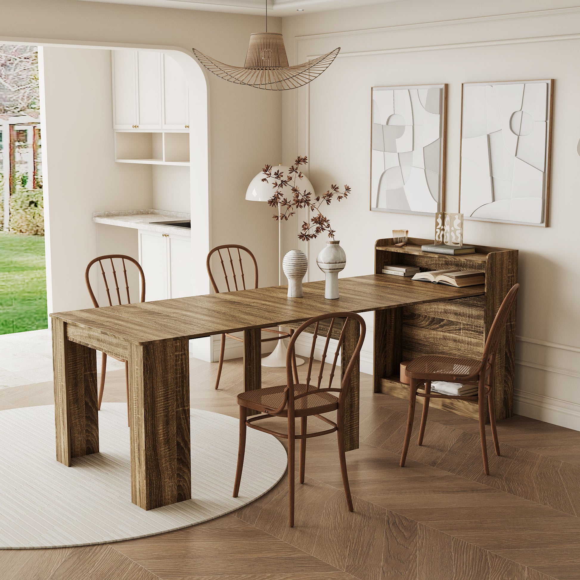 Modern Extendable Dining Table With Storage Barnwood Mdf