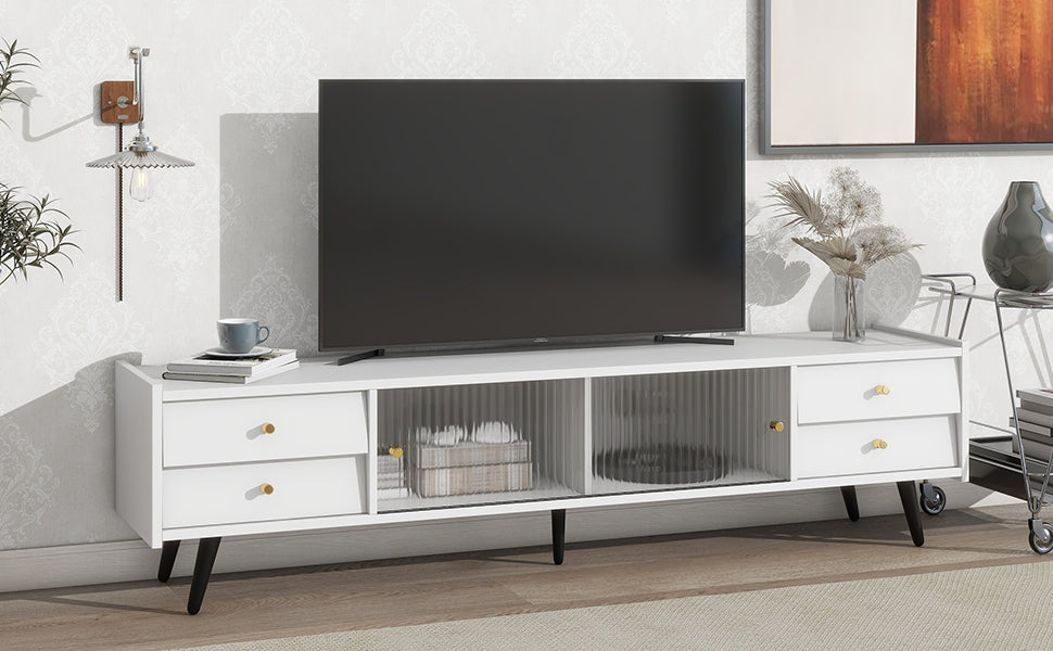ON TREND Contemporary TV Stand with Sliding Fluted white-primary living space-60-69 inches-70-79
