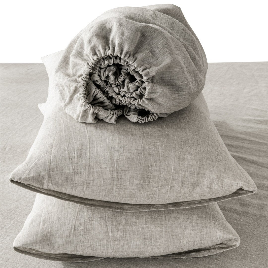 4 Pcs California King Bed Set, Premium Linen Bedding Sheets & Pillowcases, California King Bed In A Bag, Greige Bedding Sheet & Pillowcase Sets Greige Linen Linen