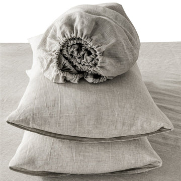 4 Pcs California King Bed Set, Premium Linen Bedding Sheets & Pillowcases, California King Bed In A Bag, Greige Bedding Sheet & Pillowcase Sets Greige Linen Linen