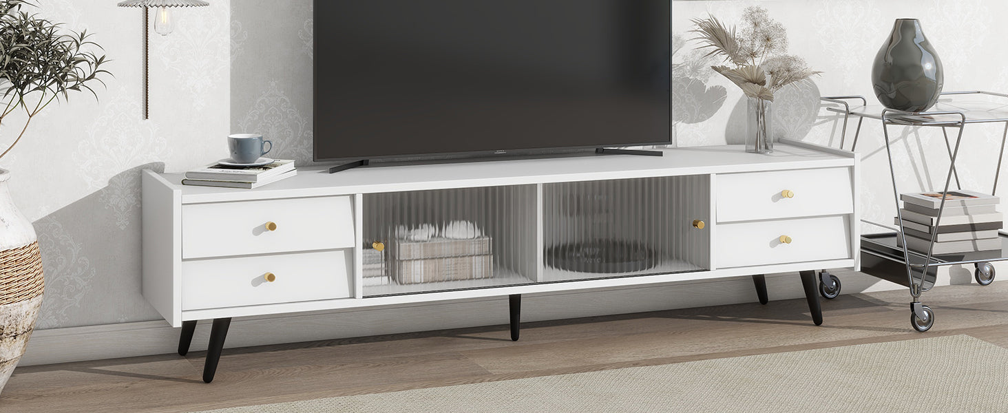 ON TREND Contemporary TV Stand with Sliding Fluted white-primary living space-60-69 inches-70-79