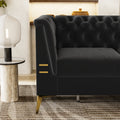 Fx P83 Bk2 Sofa Luxurious Black Velvet Sofa With Gold Legs Modern Chesterfield Design, Tufted Upholstery, 3 Seat Couch For Living Room And Office Black Velvet 3 Seat
