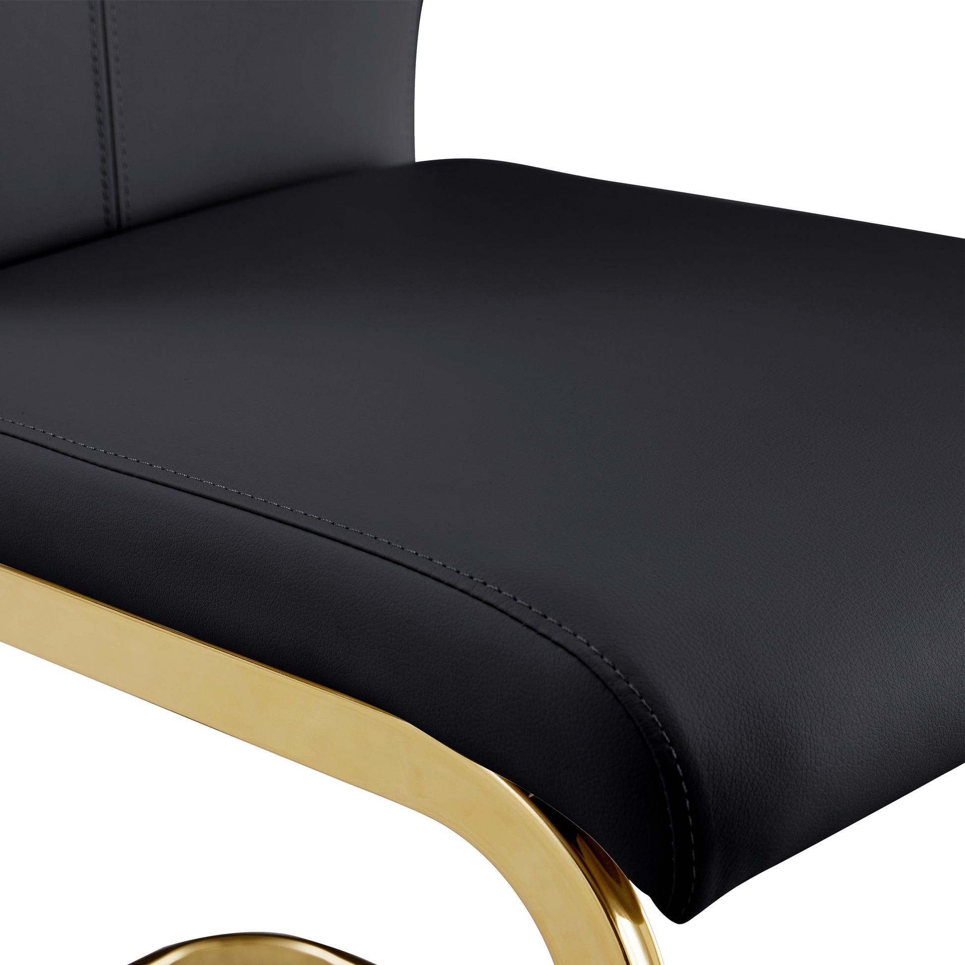 1 Table And 6 Chairs. Modern Simple Luxury Tempered Glass Rectangular Dining Table And Desk With 6 Black Pu Gold Plated Leg Chairs 79''X39''X30'' Transparent Glass