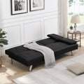 Sofa Bed With Armrest Two Holders Wood Frame, Stainless Leg, Futon Black Pvc Black Wood