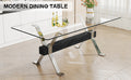 Dining Table. Modern Tempered Glass Dining Table. Large Modern Office Desk With Silver Plated Metal Legs And Mdf Crossbars, Suitable For Both Home And Office Use. Kitchen. 79 ''X39''X30 '' 1105 Transparent Glass