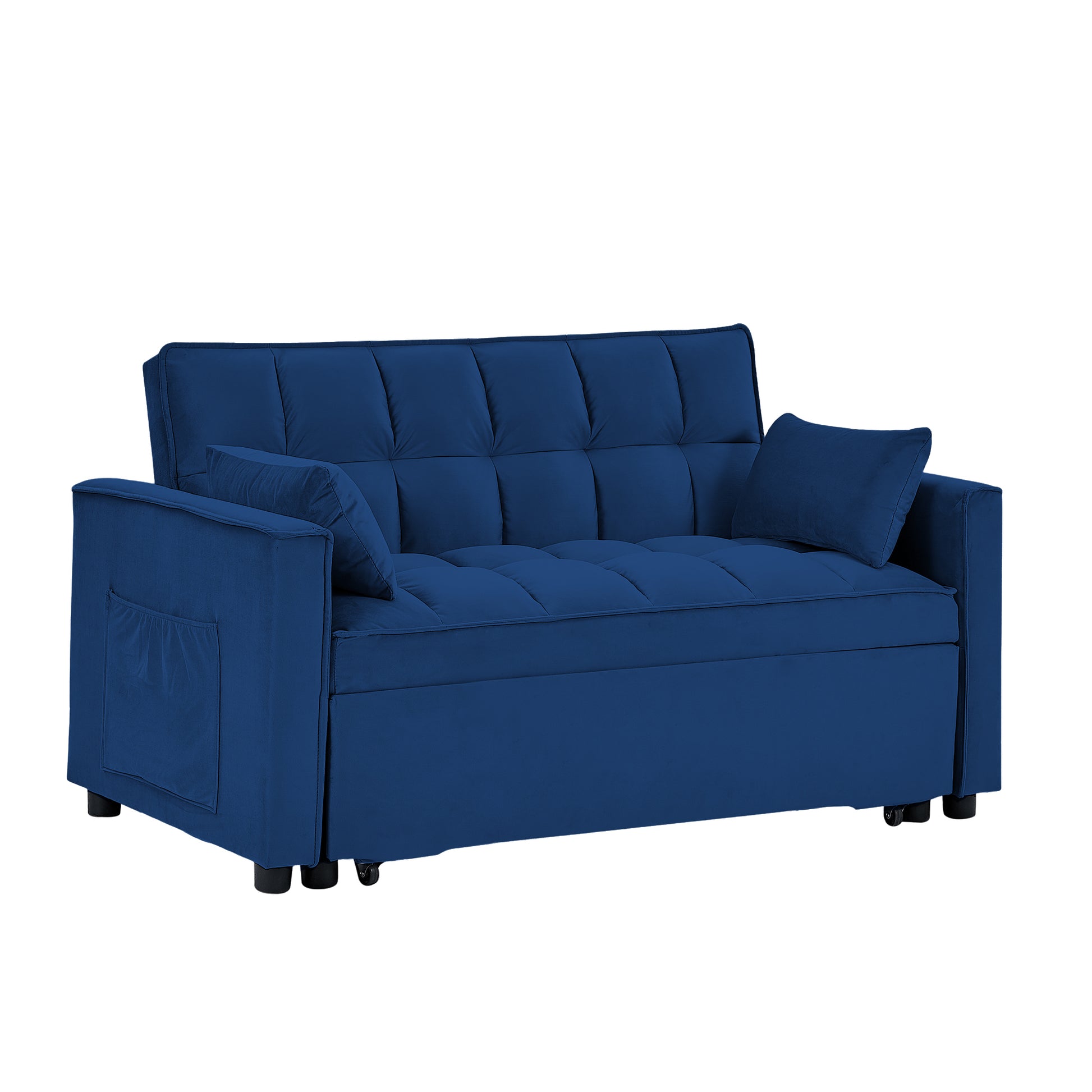 Sleeper Sofa Couch W Pull Out Bed, 55" Modern Velvet Convertible Sleeper Sofa Bed, Small Beautiful Seat Sofa Bed W Pillows & Side Pockets For Small Space, Living Room, Apartment,Blue Blue Velvet 2 Seat