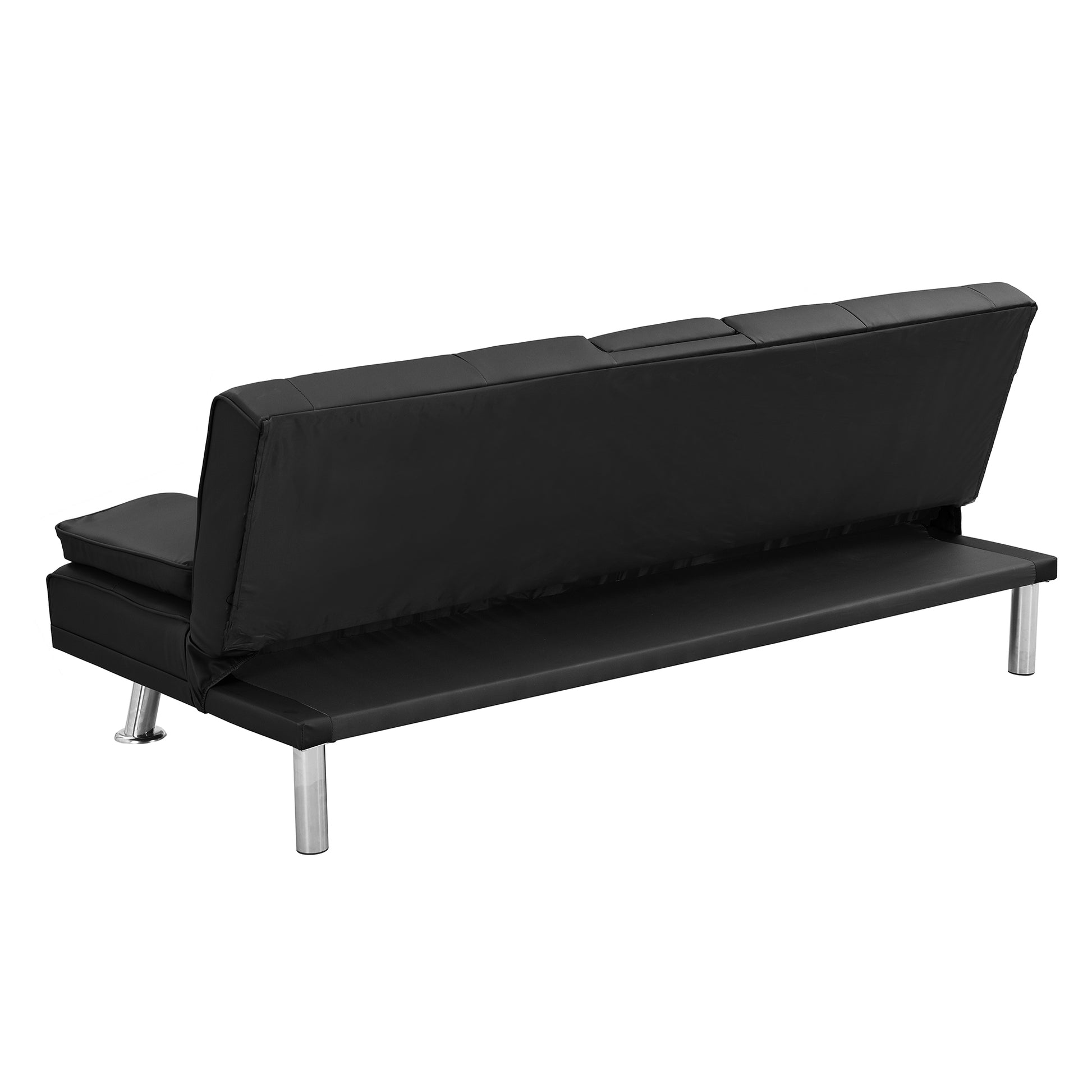 Sofa Bed With Armrest Two Holders Wood Frame, Stainless Leg, Futon Black Pvc Black Wood