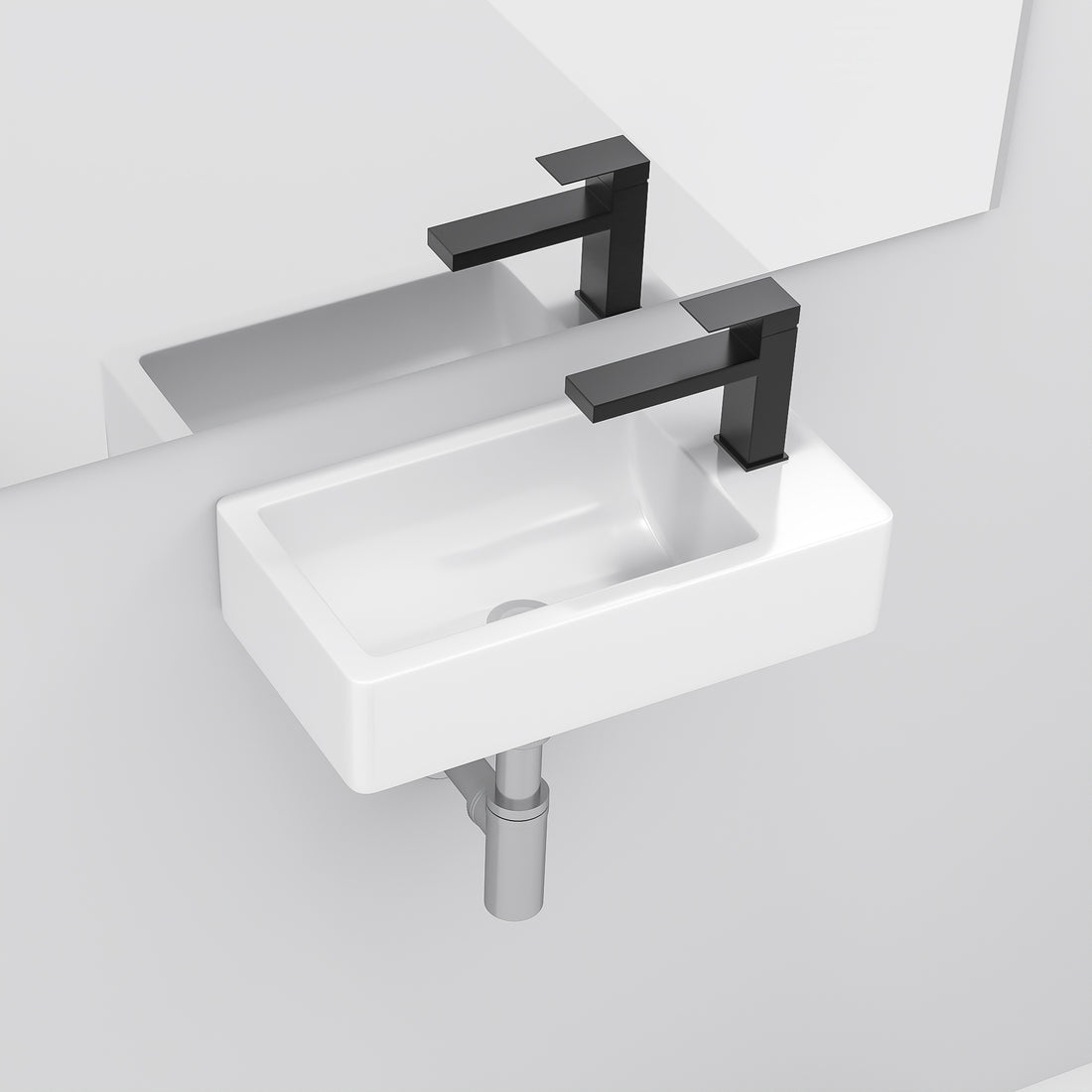 18X10 Inch White Ceramic Rectangle Wall Mount Bathroom Sink With Single Faucet Hole White Ceramic