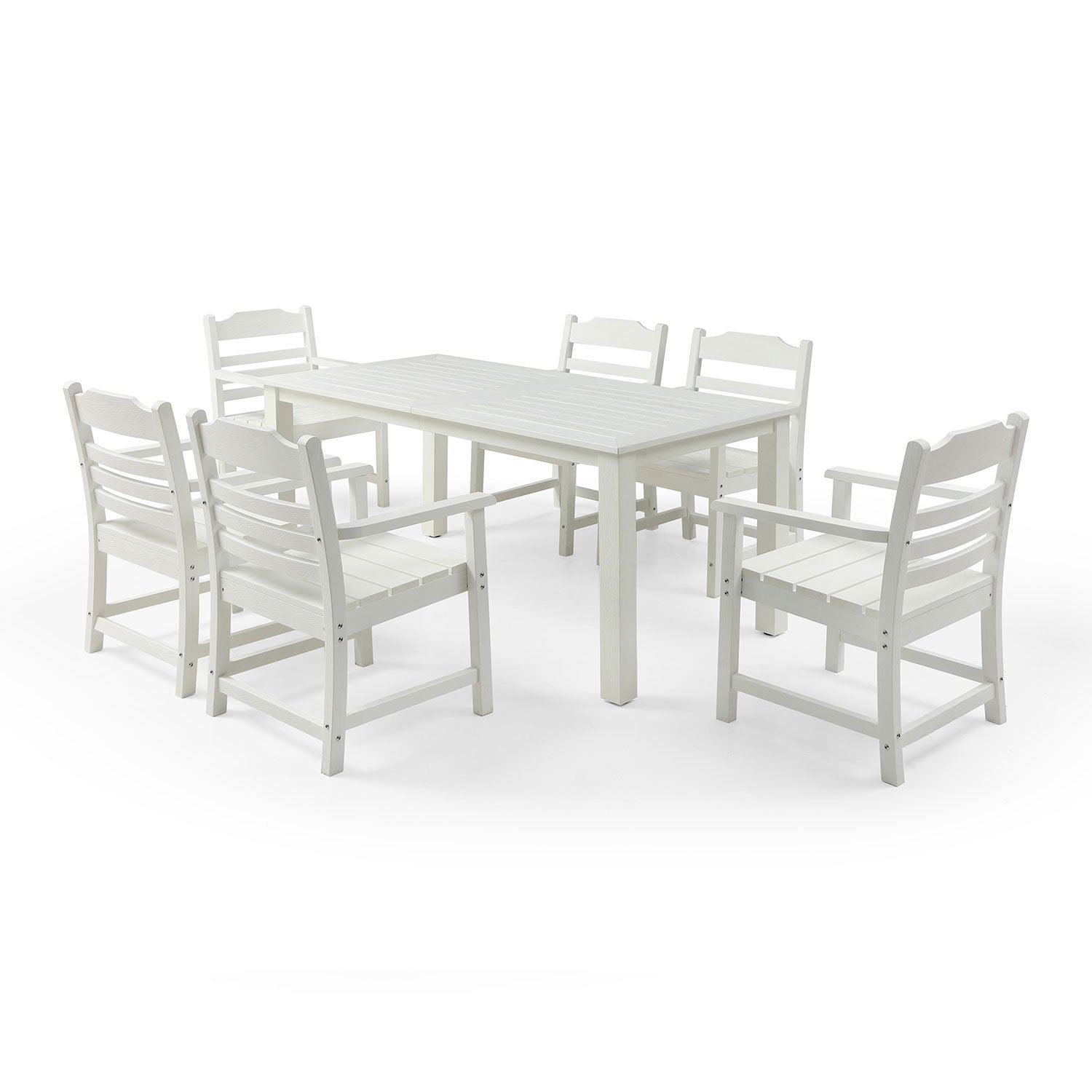 HIPS Patio Furniture Dining Chair and Table, 7 Pieces white-hdpe