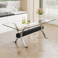 Dining Table. Modern Tempered Glass Dining Table. Large Modern Office Desk With Silver Plated Metal Legs And Mdf Crossbars, Suitable For Both Home And Office Use. Kitchen. 79 ''X39''X30 '' 1105 Transparent Glass