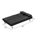 Sofa Bed With Armrest Two Holders Wood Frame, Stainless Leg, Futon Black Pvc Black Wood