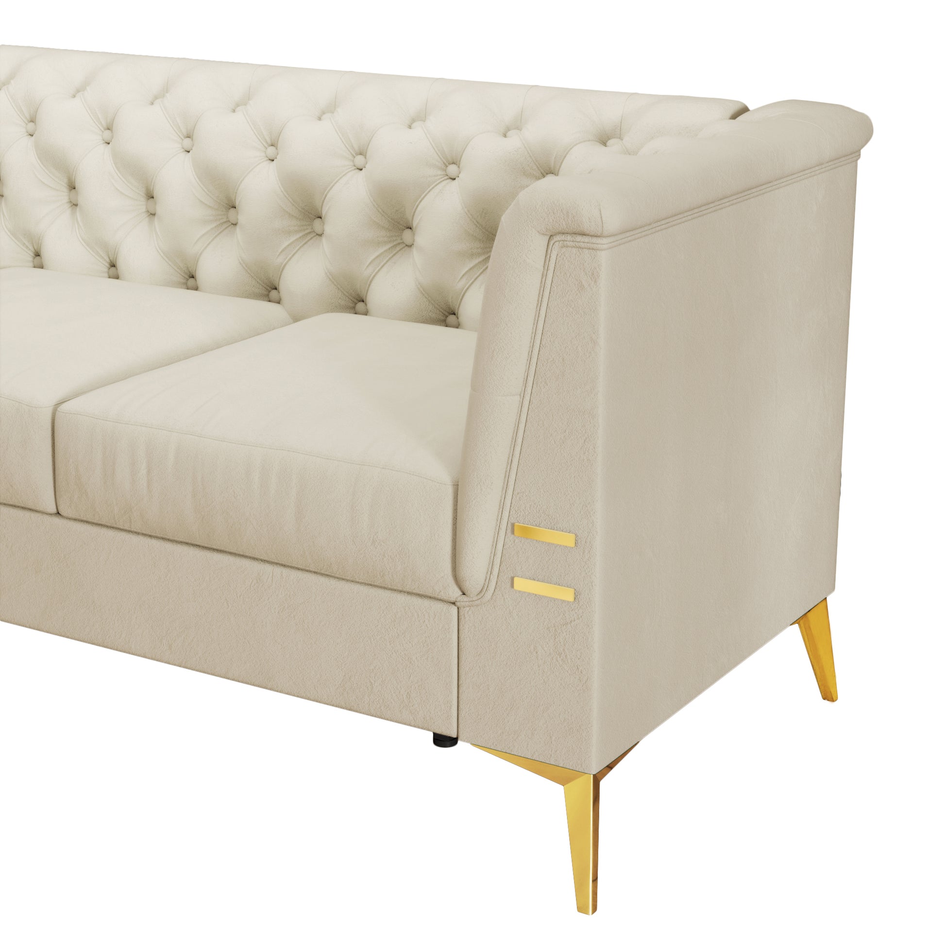 Fx P83 Cw Sofa Modern Velvet Living Room Chesterfield Design 82.7Inch Wide Sofa Cream White Color Beige Velvet 3 Seat