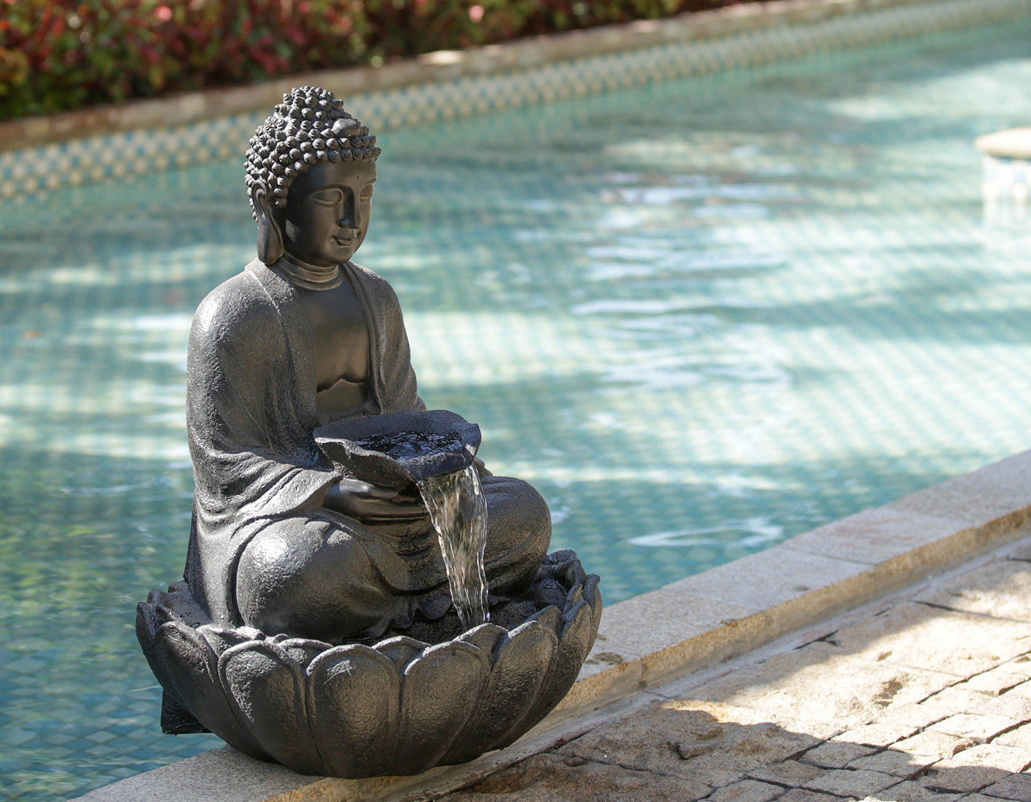 24x20.5x34" Dark Gray Buddha Statue Water Fountain black+ gray-garden &
