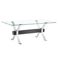 Dining Table. Modern Tempered Glass Dining Table. Large Modern Office Desk With Silver Plated Metal Legs And Mdf Crossbars, Suitable For Both Home And Office Use. Kitchen. 79 ''X39''X30 '' 1105 Transparent Glass