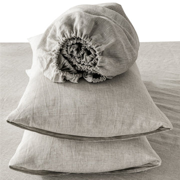 4 Pcs King Bedding Set, Premium Linen Bedding Sheets & Pillowcases, Bed In A Bag King Size Bed Set, Greige Bedding Sheet & Pillowcase Sets Greige Linen Linen