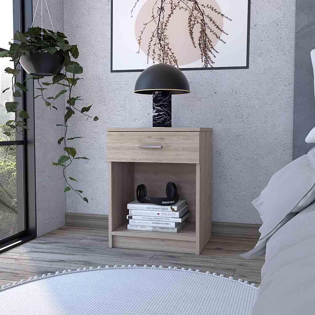 Nightstand Coco, Single Drawer, Lower Shelf, Light Gray Finish Light Gray Particle Board