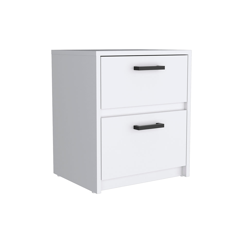 Nightstand Chequered, Two Drawes, White Finish White Particle Board