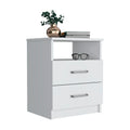 Nightstand Olienza, Two Drawers, One Shelf, White Finish White Particle Board