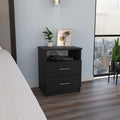 Nightstand Olivenza, Two Drawers, Black Wengue Finish Black Particle Board