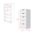 Dresser Kamran, Five Drawer Narrows, White Finish White Particle Board