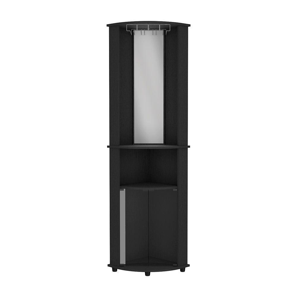 Corner Bar Cabinet Rialto, Three Shelves, Black Wengue Finish Black Particle Board