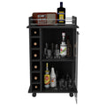 Bar Cart Baltimore, Two Tier Cabinet With Glass Door, Six Wine Cubbies, Black Wengue Finish Black Particle Board