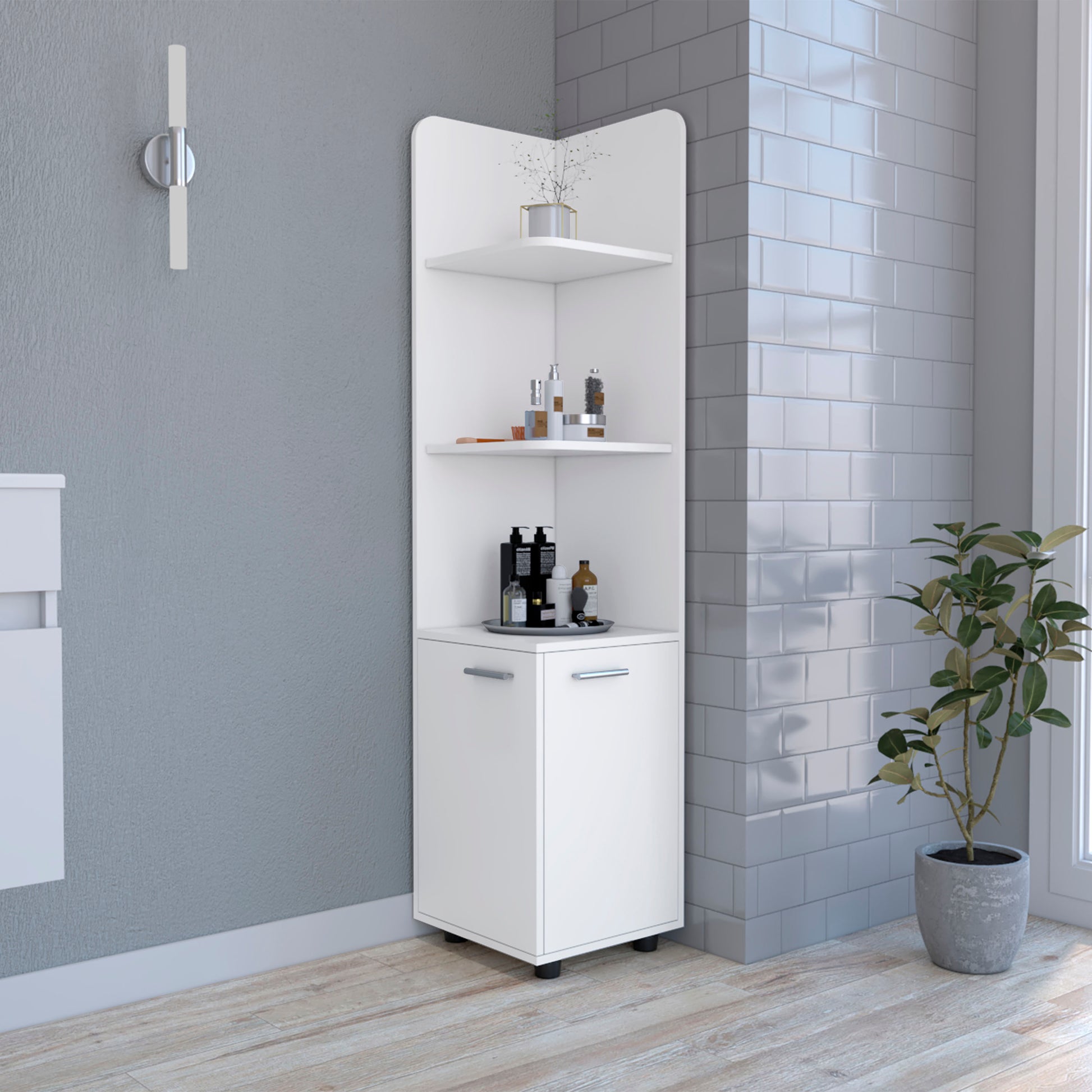 Freestanding Cabinet Kairatu, One Drawer, White Finish White Particle Board