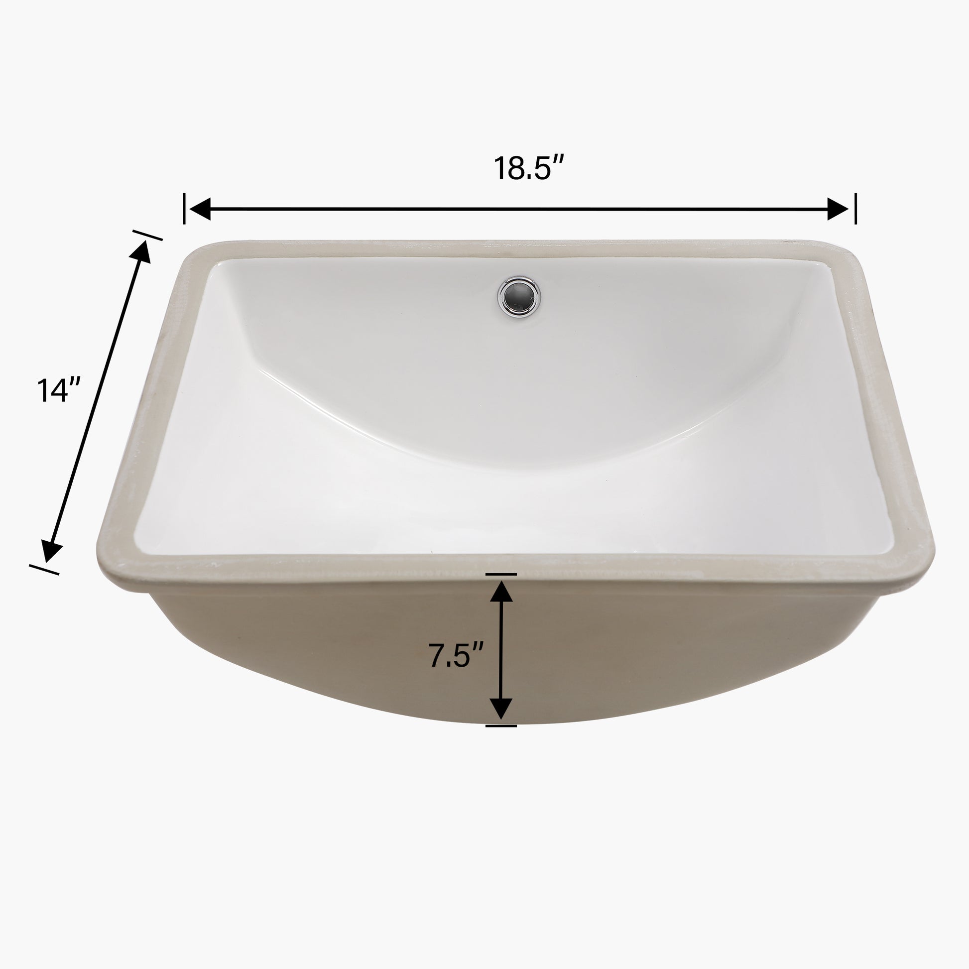 18.5"X14" White Ceramic Rectangular Undermount Bathroom Sink With Overflow White Ceramic