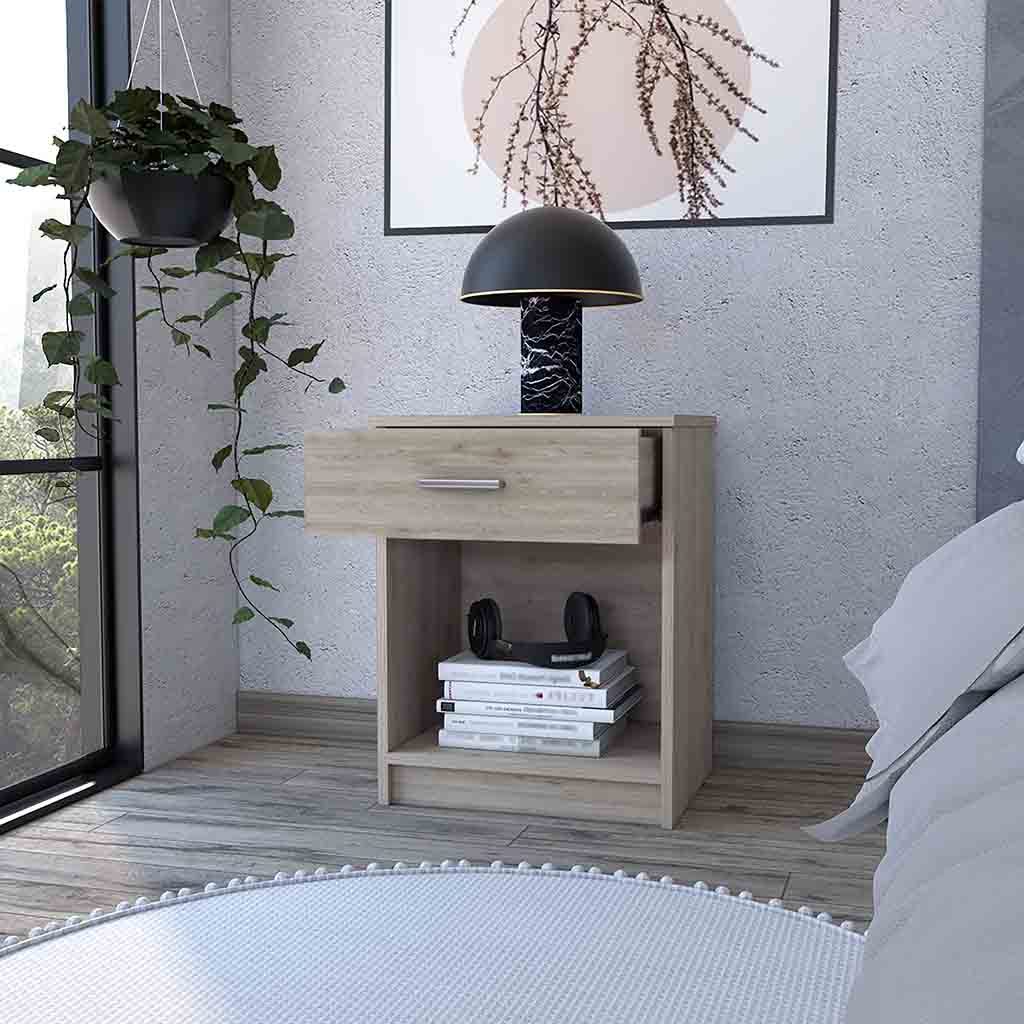 Nightstand Coco, Single Drawer, Lower Shelf, Light Gray Finish Light Gray Particle Board