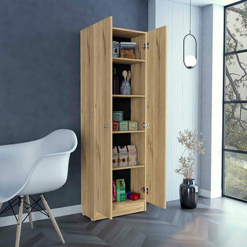 Storage Cabinet Pipestone, Five Shelves, Light Oak Black Wengue Finish Light Oak Particle Board