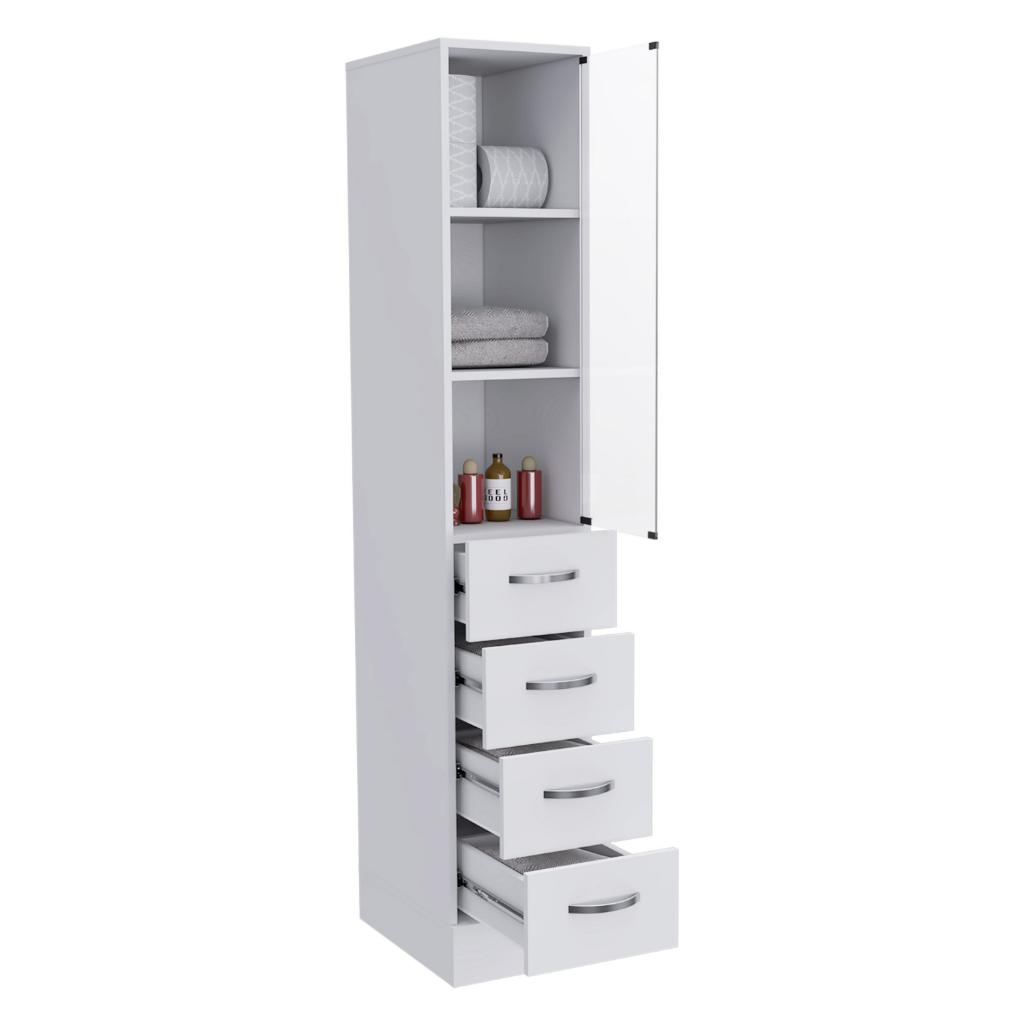 Linen Cabinet Artic, Three Shelves, Single Door, White Finish White Particle Board