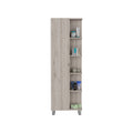 Corner Cabinet Womppi, Five Open Shelves, Single Door, Light Gray Finish Light Gray Particle Board