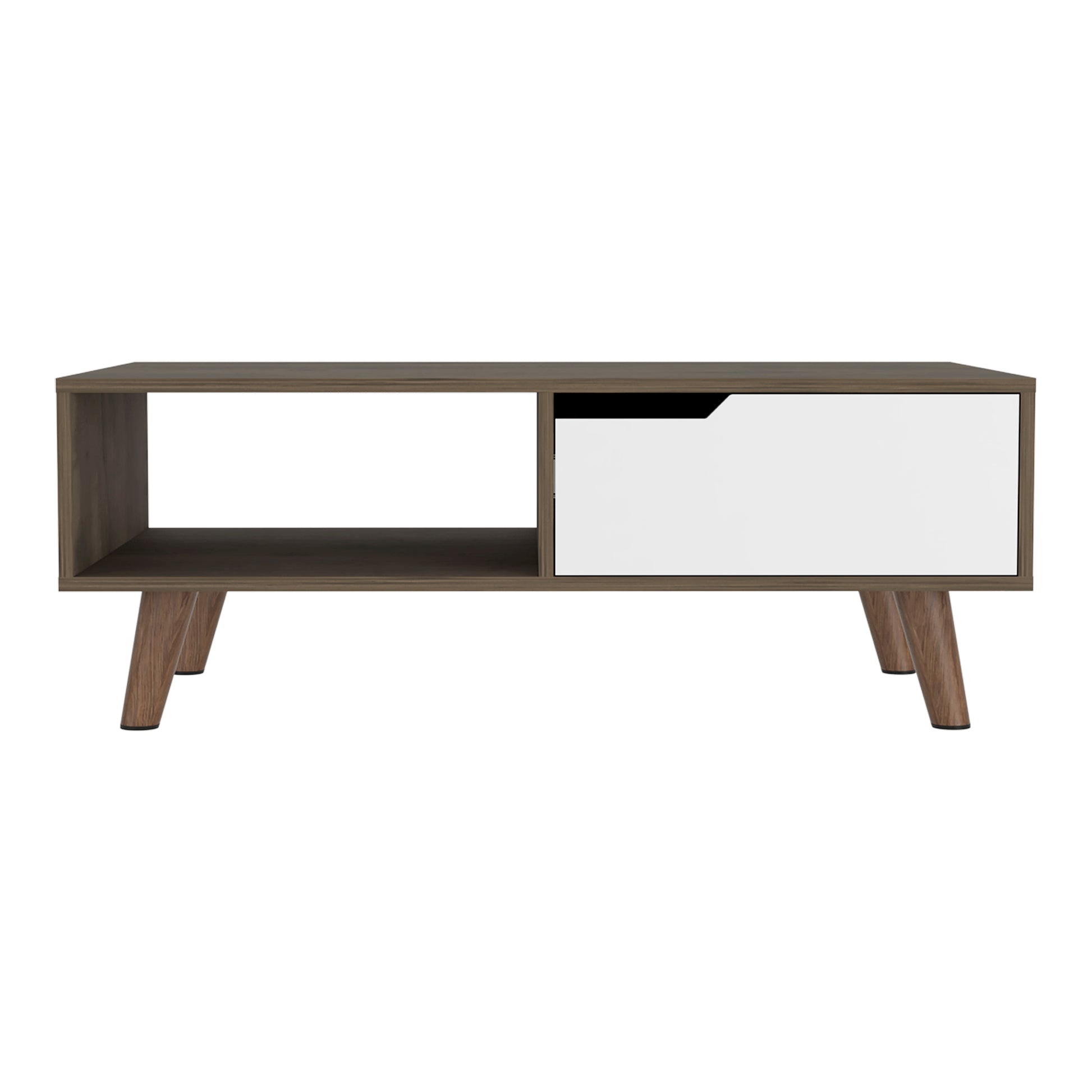 Coffee Table 2.0 Bull, One Drawer, Four Legs, Dark Brown White Finish Dark Brown White Particle Board