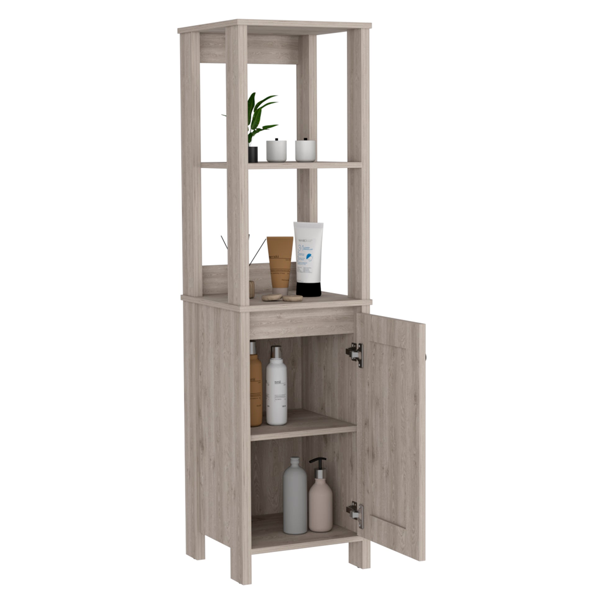 Linen Cabinet Jannes, Two Open Shelves, Single Door, Light Gray Finish Light Gray Particle Board