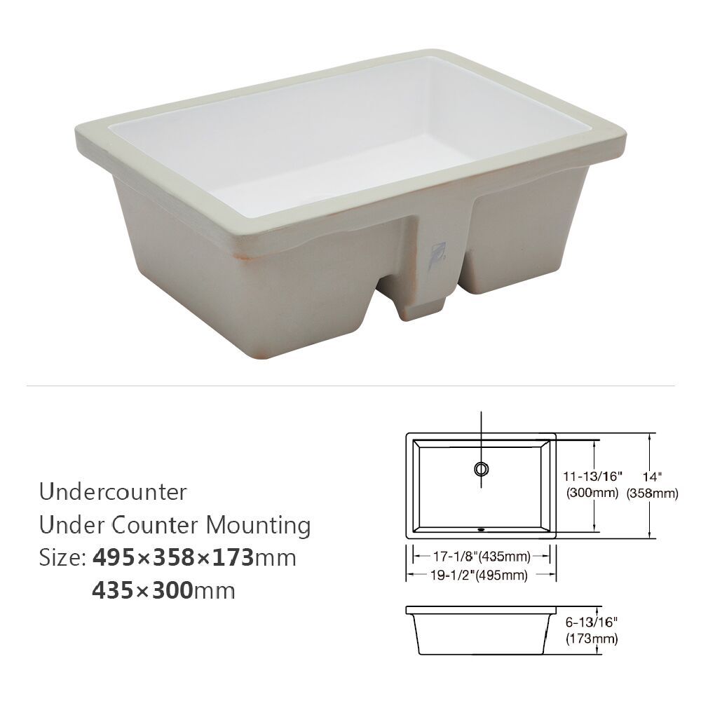 19.5"X14" White Ceramic Rectangular Undermount Bathroom Sink With Overflow White Ceramic