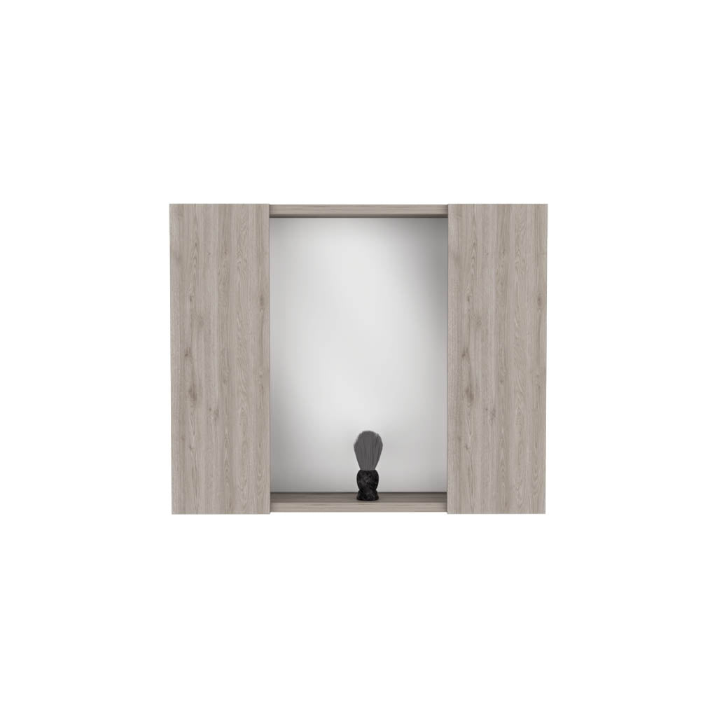 Medicine Cabinet Hops, Double Door, Mirror, One External Shelf, Light Gray Finish Light Gray Particle Board