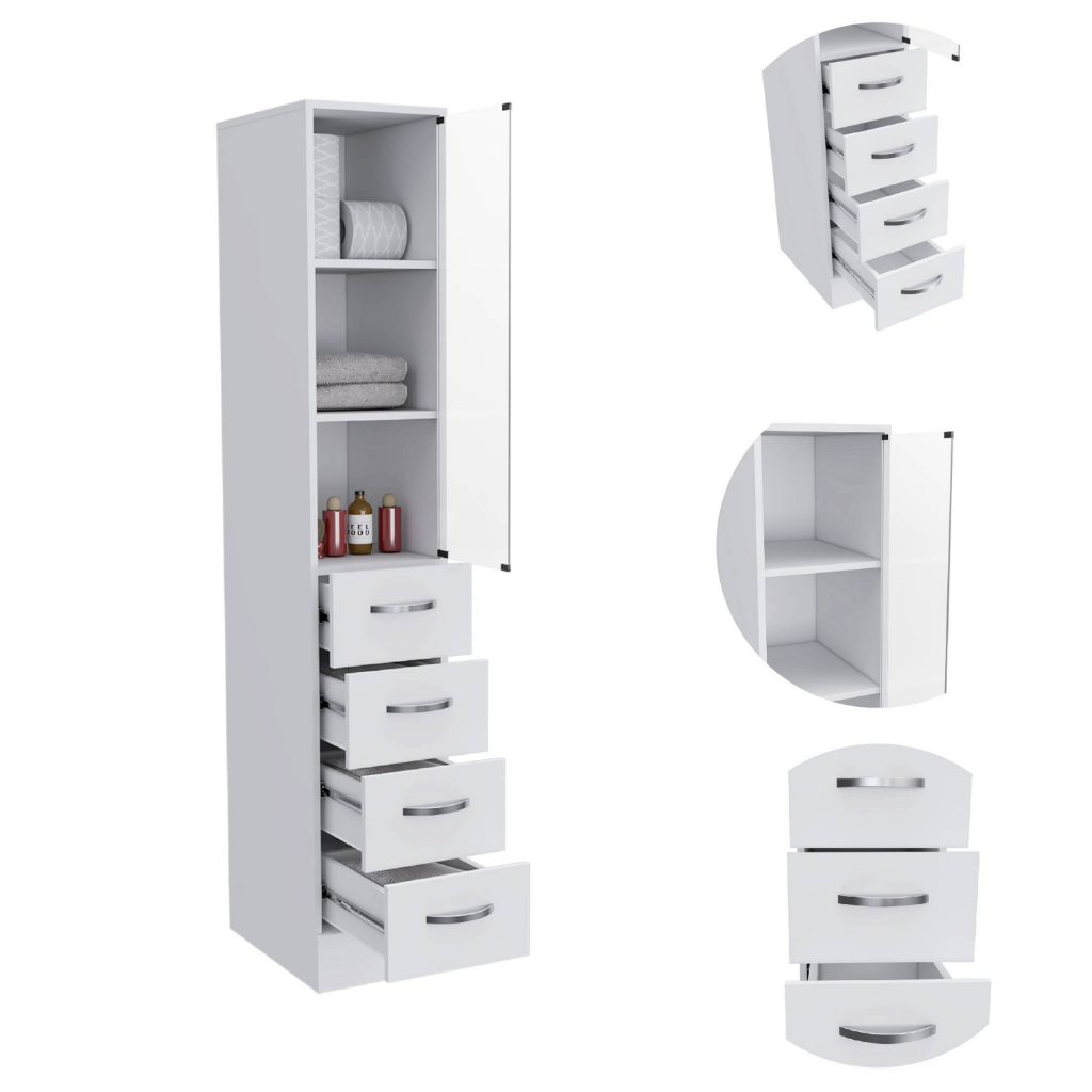 Linen Cabinet Artic, Three Shelves, Single Door, White Finish White Particle Board