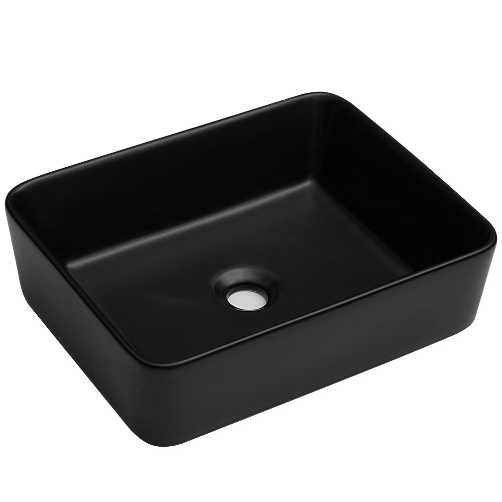 19"X15" Black Ceramic Rectangular Vessel Bathroom Sink Black Ceramic