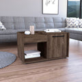 Coffee Table Dext, Single Door Cabinet, One Open Shelf, Dark Walnut Finish Brown Particle Board