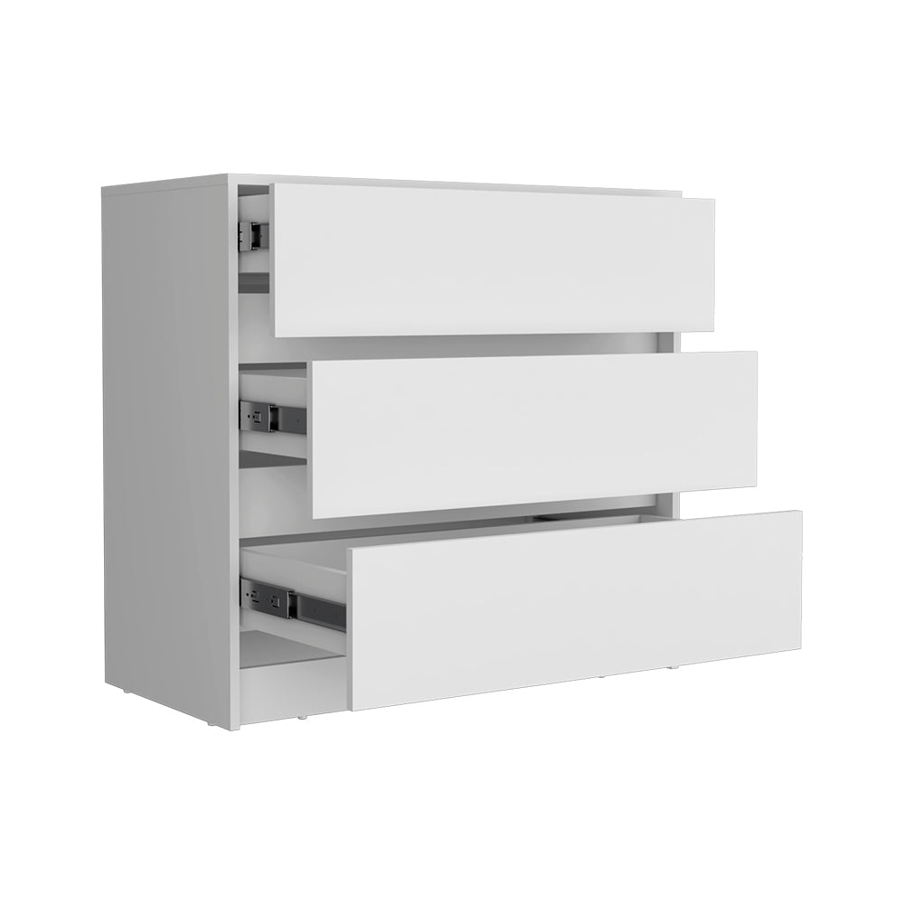 Dresser Maldus, Three Drawers, White Finish White Particle Board