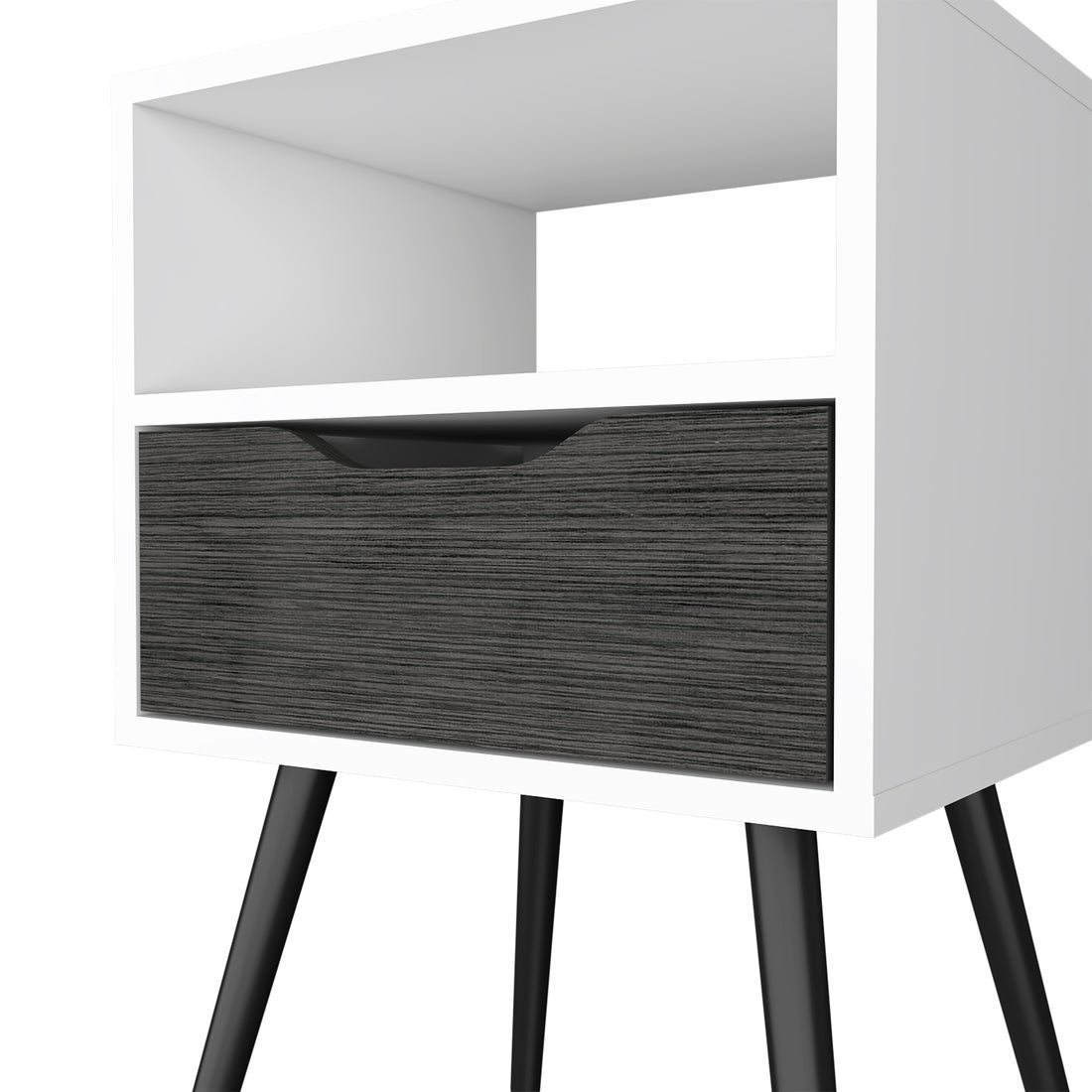 Nightstand Fugaz, Open Shelf, Single Drawer, Smokey Oak White Finish Multicolor Particle Board