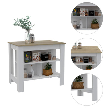 Kitchen Island Antibacterial Dozza,Three Shelves, Light Oak White Finish Light Oak Particle Board