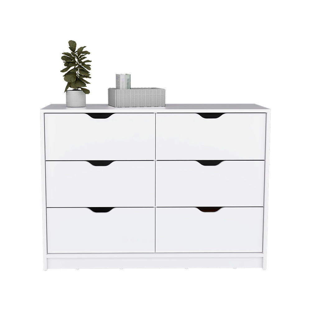 Dresser Curio, Four Drawes, White Finish White Particle Board