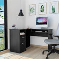 L Shaped Desk Bradford, Keyboard Shelf, Black Wengue Finish Black Particle Board