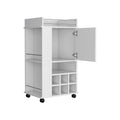 Bar Cart With Casters Reese, Six Wine Cubbies And Single Door, White Finish White Particle Board