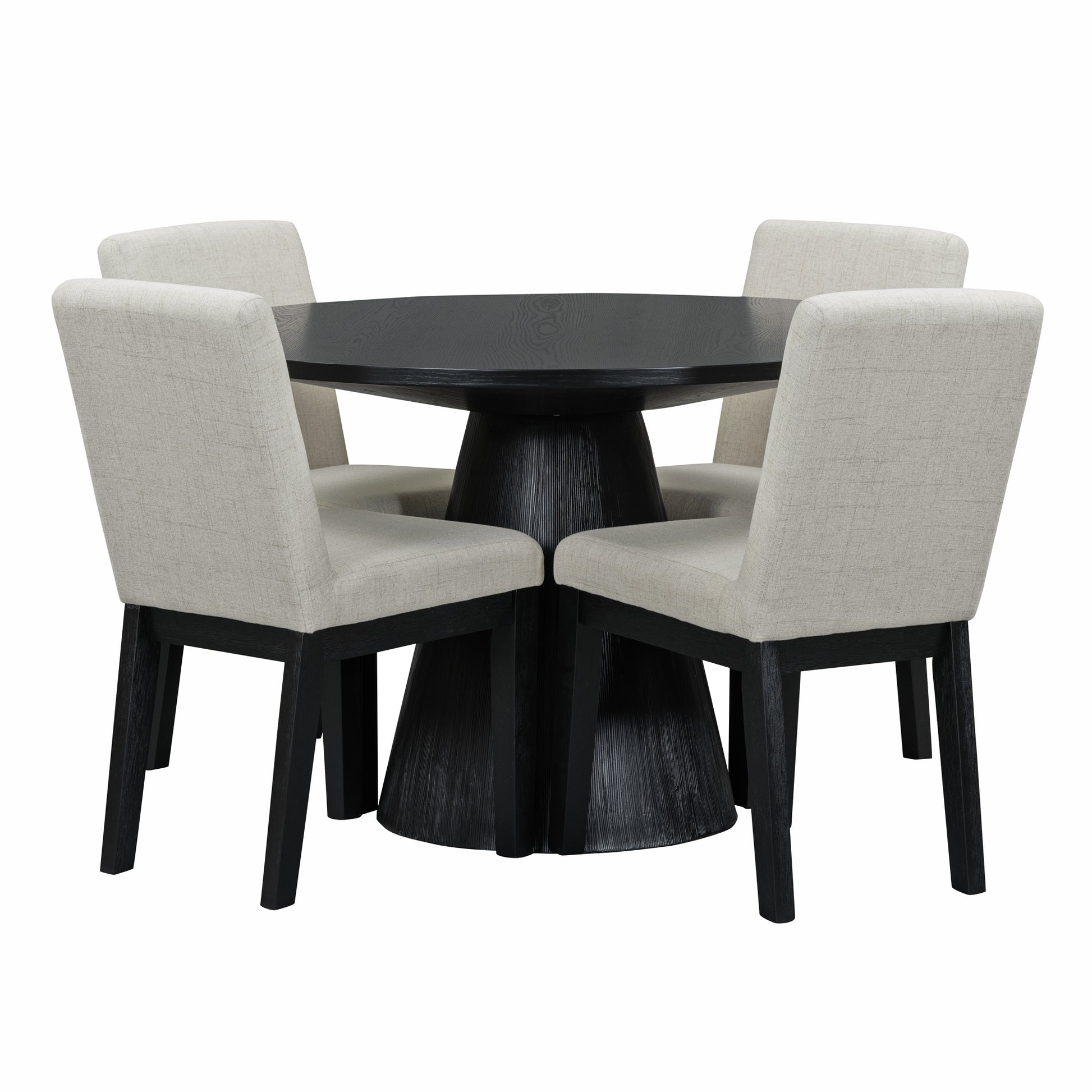 5 piece Dining Set Retro Round Table with 4 black-rubber wood
