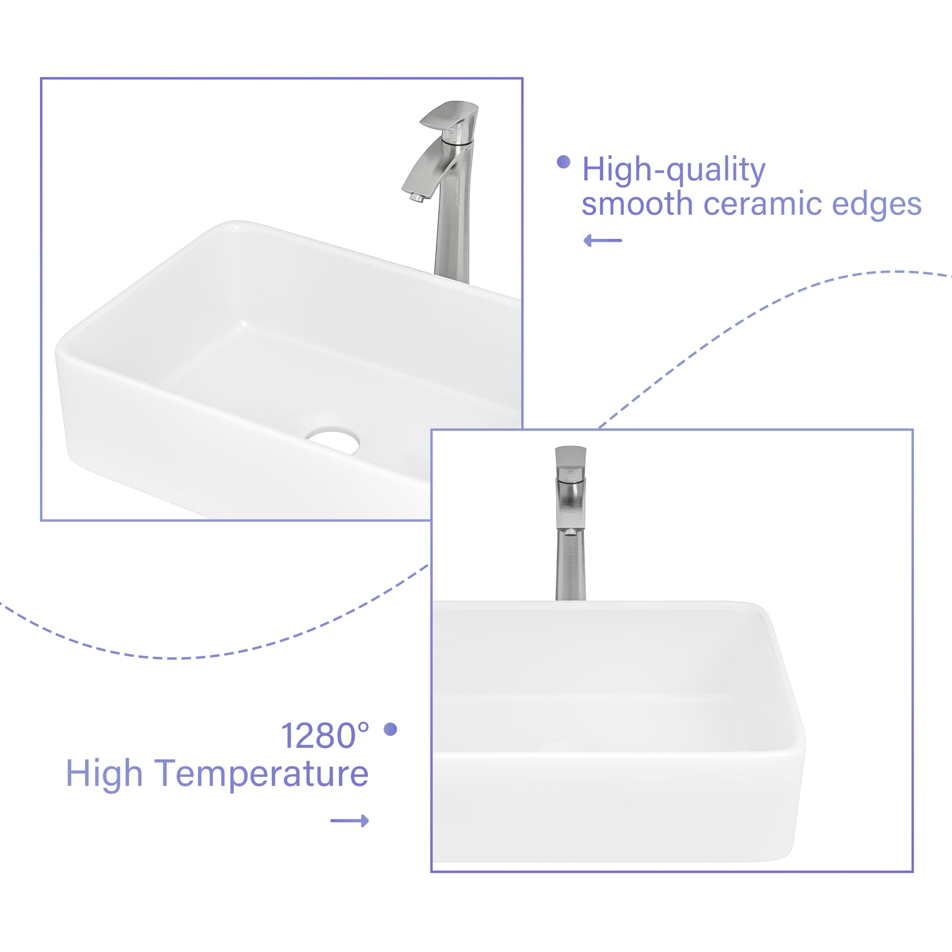 19"X15" Rectangle Vessel Bathroom Sink And Brushed Nickel Single Lever Faucet Combo White Ceramic