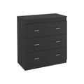 Three Drawer Dresser Litress, Metal Handles, Black Wengue Finish Black Particle Board