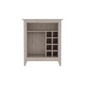 Bar Cabinet Castle, One Open Shelf, Six Wine Cubbies, Light Gray Finish Light Gray Particle Board